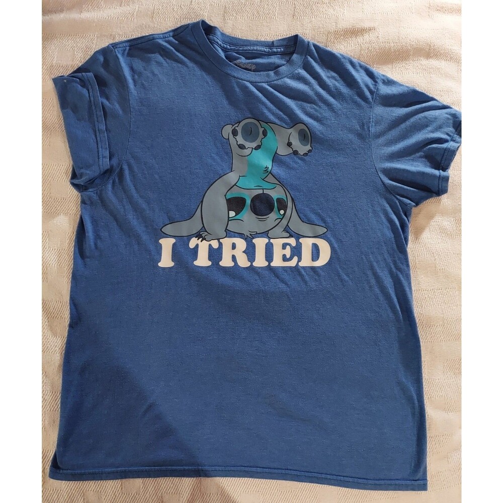 Men’s "I TRIED" Stitch Shirt Blue Size Large